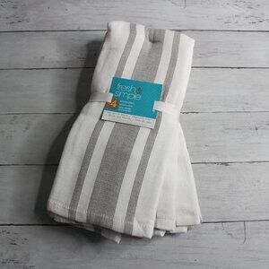 Fresh & Simple Kitchen Towel Set 4 Piece White Gray 100% Cotton